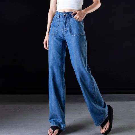 Women Loose High Waist Loose Wide Leg Pants Jeans Denim Trousers Female Lyocell Denim Pants