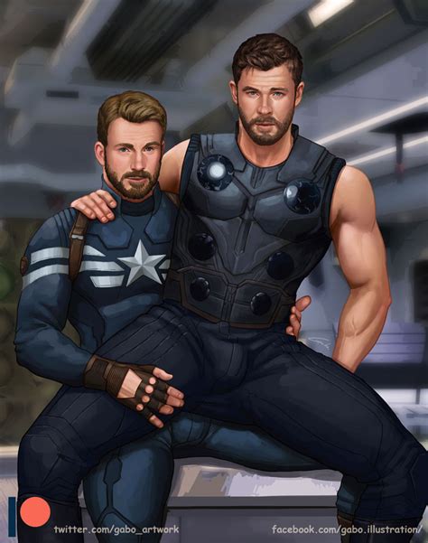 Rule 34 2boys Bulge Captain America Celebrity Chris Evans Chris Hemsworth Clothed Fingerless