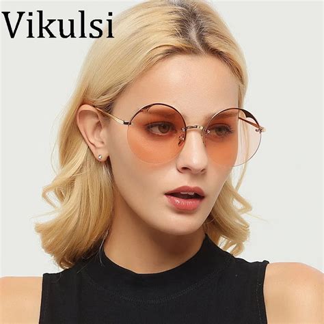 Round Big Sunglasses Women Rimless Luxury Brand Designer Sun