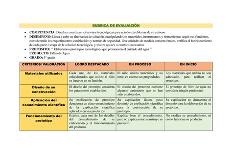 Rubrica De Evaluaci N Rubrica De Evaluacin Competencia Dise A Y