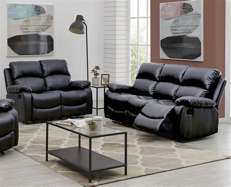 Bravich Luxury Black Bonded Leather Manual Recliner Sofa Living Room