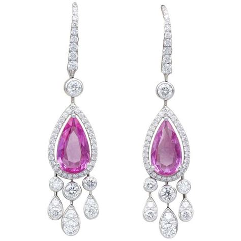 Graff Pink Sapphire Diamond 18 Karat White Gold Drop Earrings At 1stdibs