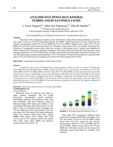 Pdf Analisis Dan Pengujian Kinerja Turbin Angin Savonius Sudu