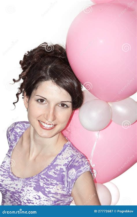 Pretty Smiling Girl with Balloons Stock Image - Image of person ...