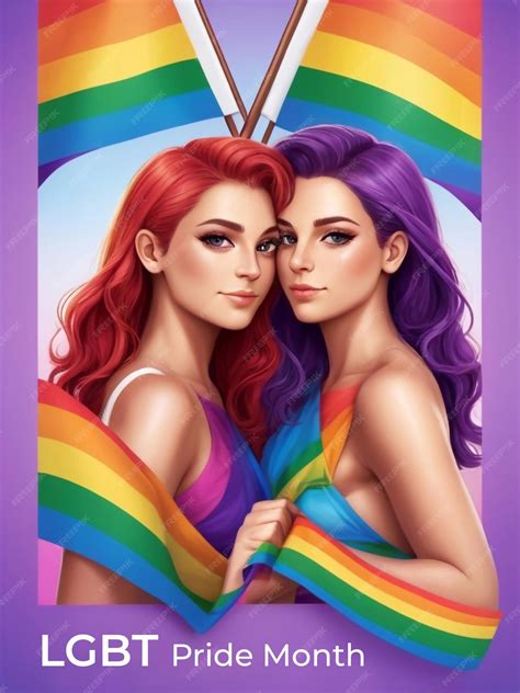 Premium Photo Poster Of A Couple Of Women And A Rainbow Lgbt Pride