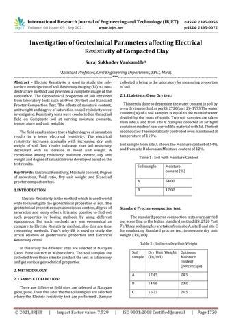 Irjet Investigation Of Geotechnical Parameters Affecting Electrical