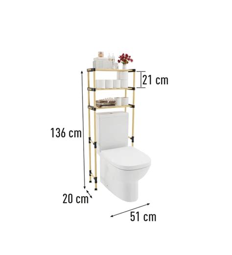 AHŞAP 3 KATLI ÇOK AMAÇLI KLOZET ÜSTÜ RAF 51 CM GENİŞLİK