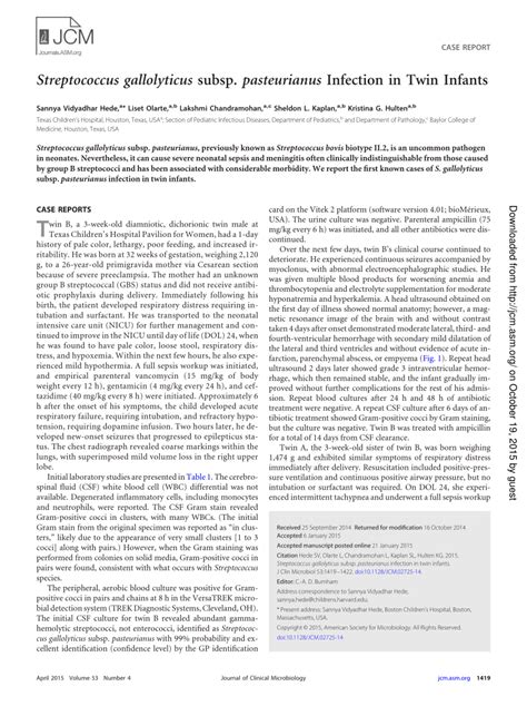 Pdf Streptococcus Gallolyticus Subsp Pasteurianus Infection In Twin