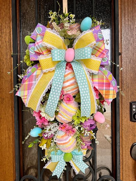 Easter Swag With Yarn Wrapped Eggs For Front Door Country Spring Front