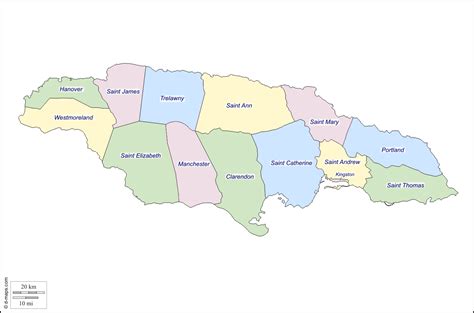 Outline Map Of Jamaica With Parishes