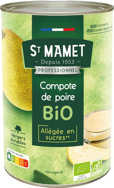 Compote de poire allégée BIO St Mamet professionnel