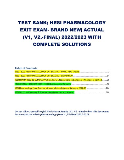 Test Bank Hesi Pharmacology Exit Exam Brand New Actual V V