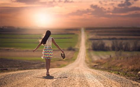 Hd Wallpaper Girl Walking In The Road Sunset Wallpaper Flare