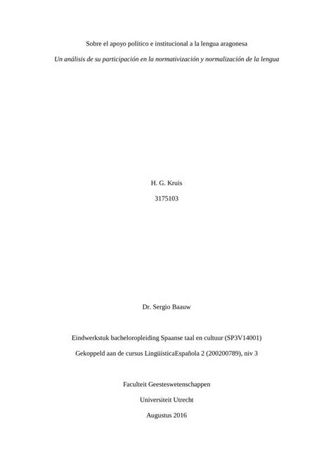 Pdf Sobre El Apoyo Pol Tico E Institucional A La Lengua Aragonesa Un