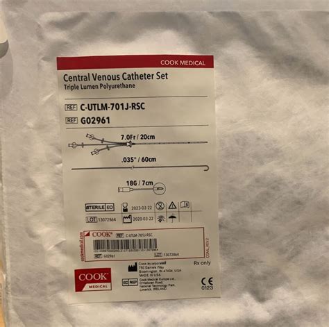 New COOK MEDICAL G02961 Cook Medical G02961 Central Venous Catheter