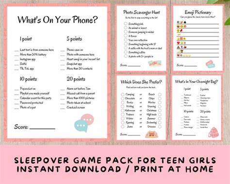 5 Printable Sleepover Games Party Games For Teenage Girls And Etsy