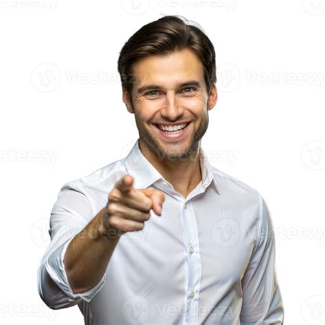 smiling man pointing finger isolated  transparent background  png