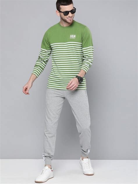 Men Olive Green Full Front Striped T Shirt Neck Round Neck At Rs 200