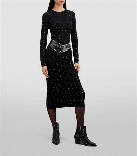 Womens The Kooples Black Embellished Long Sleeve Midi Dress Harrods UK