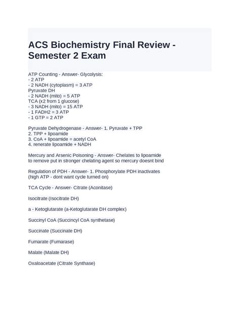 ACS Biochemistry Final Review Semester 2 Exam Questions And And