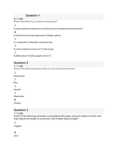 Nutrition Quiz For Test 3 IncorrectQuestion 1 0 1 Pts Which Of The