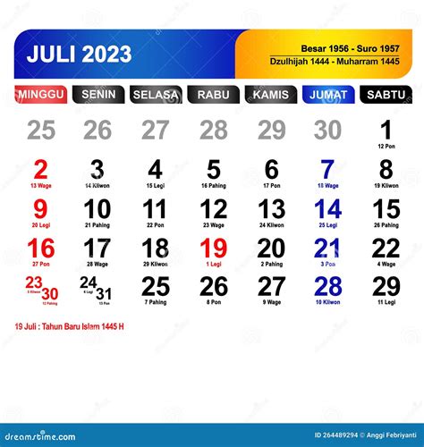 Kalender Bulan Juli 2023 Lengkap Dengan Hari Libur Stock Photo