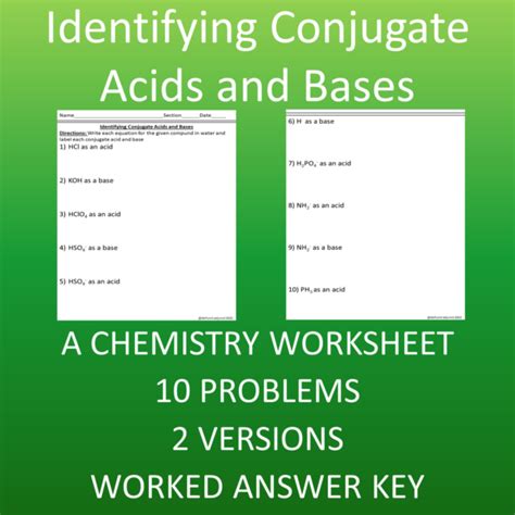 Identifying Conjugate Acids And Bases A Chemistry Worksheet Made By Teachers