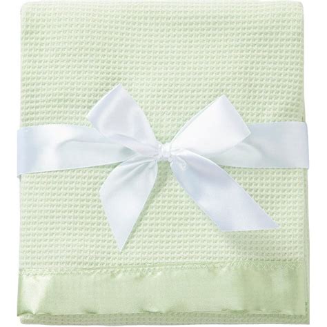 Thermal Waffle Weave Baby Blanket With Satin Nylon Trim Mint Green