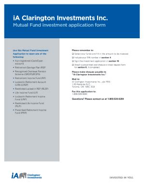 Fillable Online Mutual Fund Investment Application Form Mutual Fund