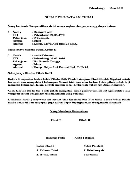 Surat Pernyataan Cerai Pdf