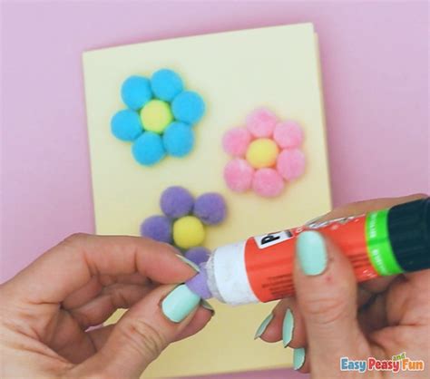 Diy Mothers Day Card Pom Pom Flowers Easy Peasy And Fun