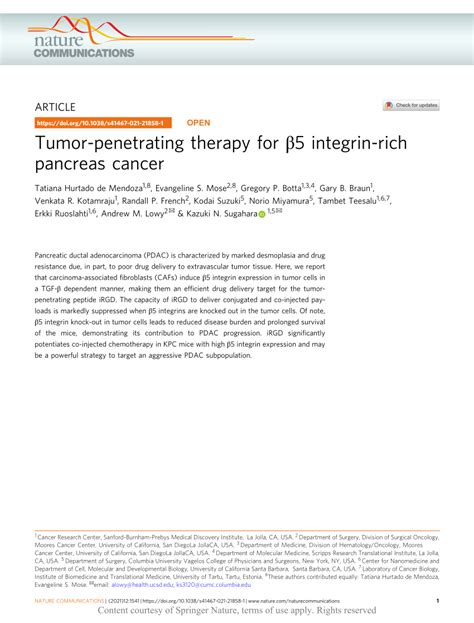 Pdf Tumor Penetrating Therapy For Integrin Rich Pancreas Cancer