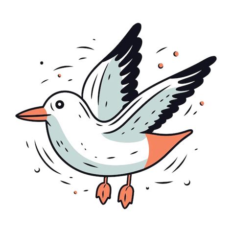 Premium Vector Flying Seagull Vector Illustration In Doodle Style