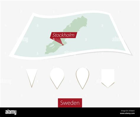 Mapa Curvo De Suecia Con Capital Estocolmo Sobre Fondo Gris Cuatro