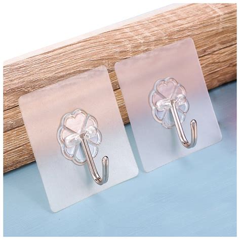 10 Packs Reusable Adhesive Hooks Transparent Heavy Duty Wall Hooks With