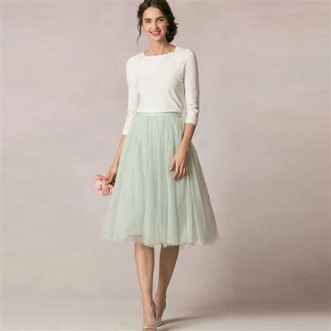 High Quality Mint Green Knee Length Tulle Skirt For Women To Formal