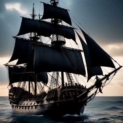 Black Pearl Ship Pirates Of The Caribbean Side View Prompts Stable