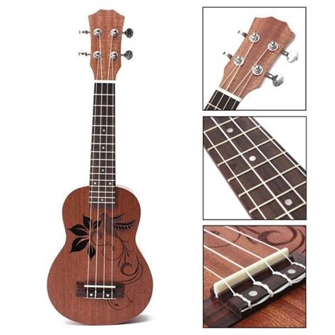 21 Inch Soprano Ukulele Uke Sapele 15 Frets Musical Instrument Flower Ukulele Musicals Sopranos