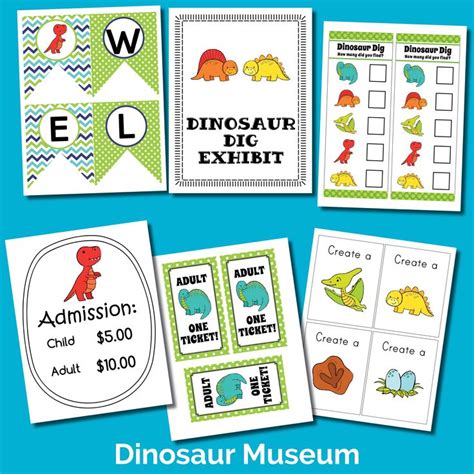 Dinosaur Museum Dramatic Play Printable Pack With A Color Version And A Black And White Version