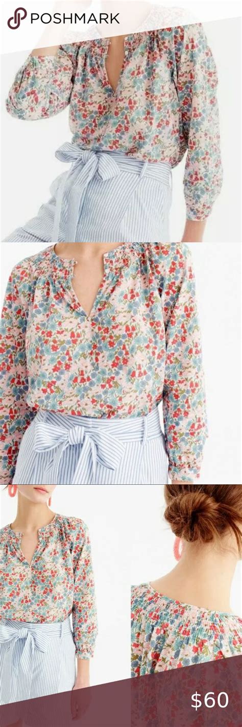 J CREW LIBERTY OF LONDON WOMENS Smocked Poppy Daisy Print Top G5488