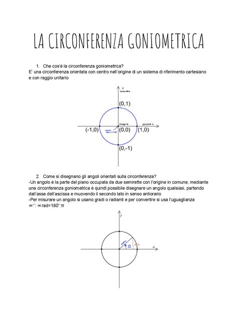 La Circonferenza Goniometrica Dispense Di Scienze Sociali Docsity