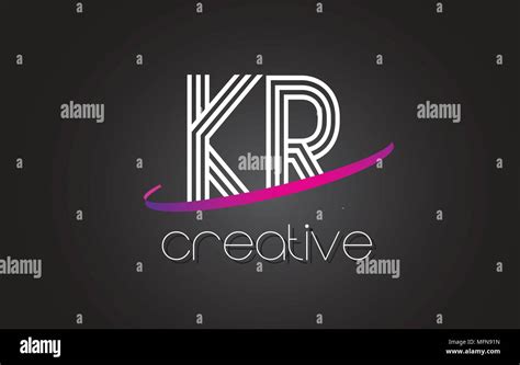 Kr K R Letter Logo With Lines Design And Purple Swoosh Vector Letters