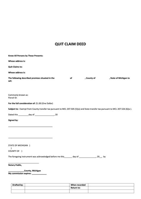 Top 7 Quit Claim Deed Form Michigan Templates Free To Download In Pdf Format