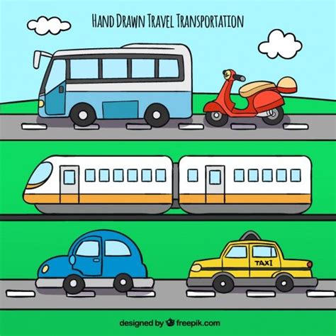 Free Vector Colourful Hand Drawn Travel Transportation How To Draw