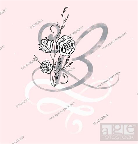 Hand Drawn Calligraphy Letter B With Flower Watercolor Script Font