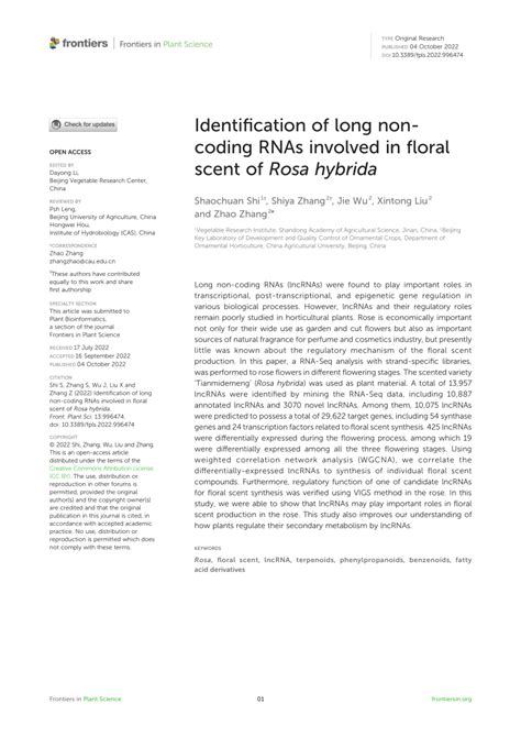 PDF Identification Of Long Non Coding RNAs Involved In Floral Scent