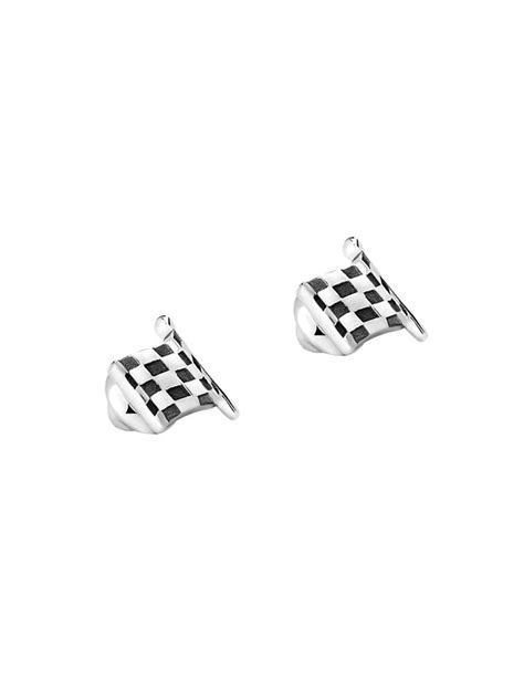 Tane Mexico Men S Racing Flag Earrings Silver Silver Editorialist