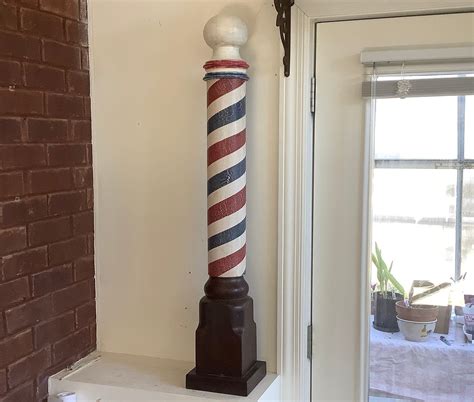 Barber Pole Free Standing Hand Turned Base From Solid Poplar And