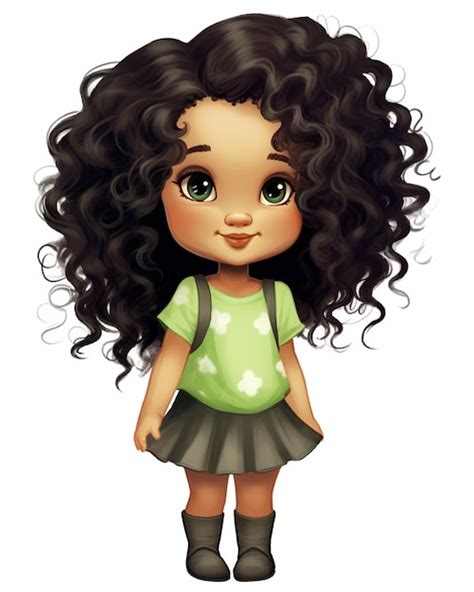 Premium Photo Cartoon Girl With Curly Hair And Green Shirt Generative Ai