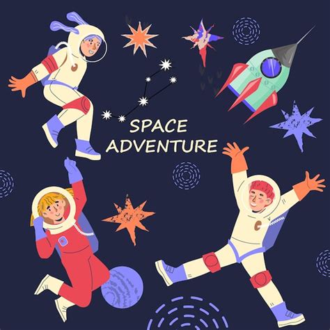 Weltraumabenteuer F R Kinderbanner Oder Poster Mit Astronautenfiguren